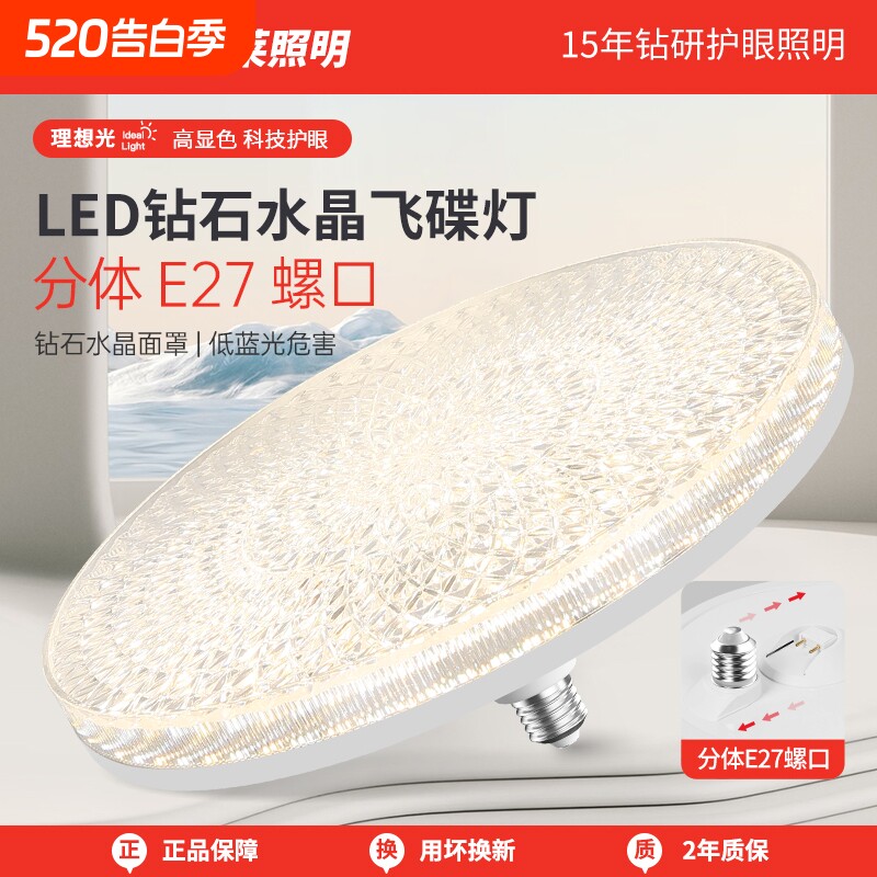 飞碟灯led超亮节能E27螺纹口新款护眼水晶面罩灯泡家用客厅吊顶