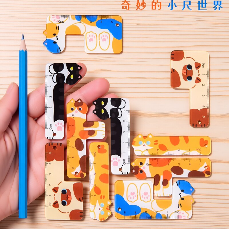 可爱掌心尺亚克力卡通直尺测绘套尺迷你款5cm中小学生专用可diy尺子套装高颜值格尺猫咪掌心尺mini做手账记事