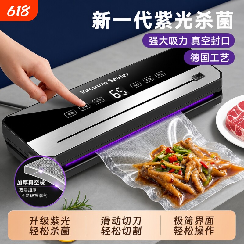 德国真空抽真空封口机家用小型保鲜塑封压缩食品包装全自动真空机