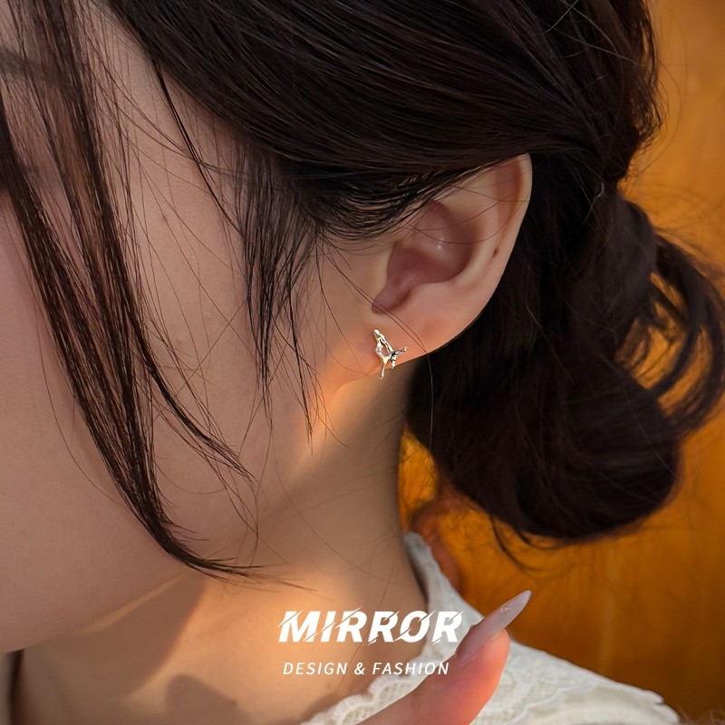 小麋人925纯银液态蝴蝶耳钉女耳环耳饰个性时尚简约2025新款气