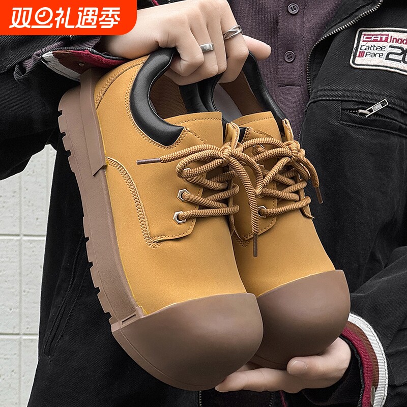 大头德比鞋潮款胖丁鞋街头休闲男鞋男厚底增高板鞋通勤系带面包鞋