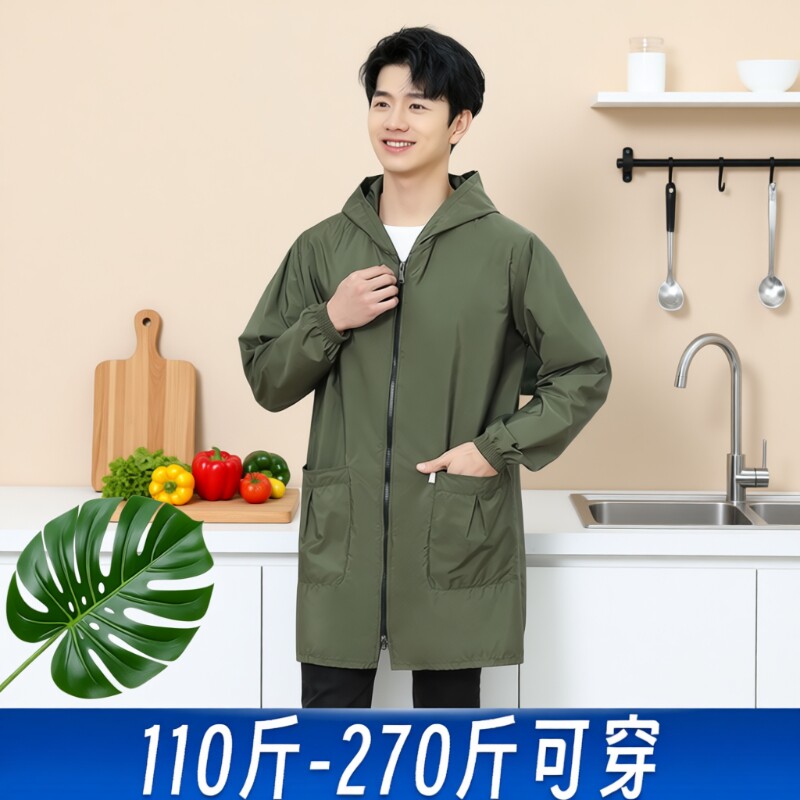 罩衣男工作服长袖防水防油男款大人秋冬护衣纯色大褂家用厨房围裙