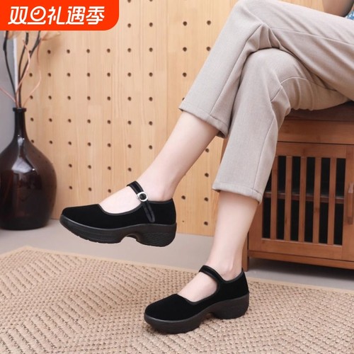 老北京布鞋女2025新款春妈妈鞋防滑平绒工作广场舞蹈鞋酒店