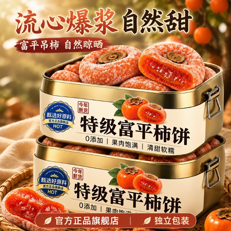 正宗富平流心柿饼老字号新货官方旗舰店陕西柿子吊柿独立包装袋装