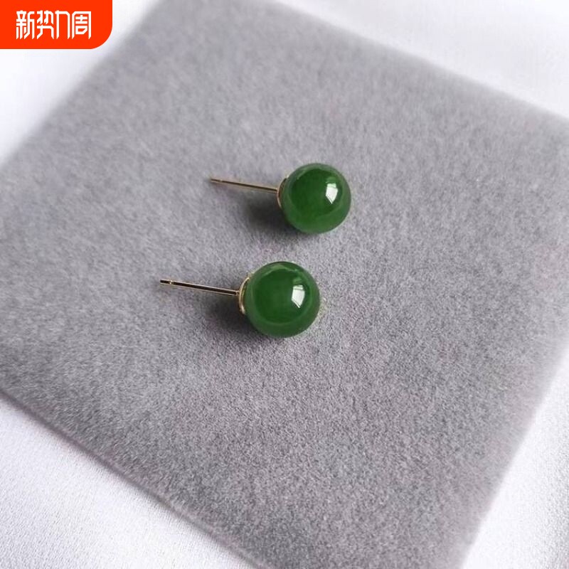 天然和田玉碧玉耳钉女S925银耳饰夏小众设计感高级玉石耳环新款潮
