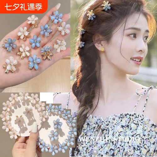 迷你小抓夹发饰发夹侧边刘海夹碎子头饰发卡花朵小花紫色蓝色编发