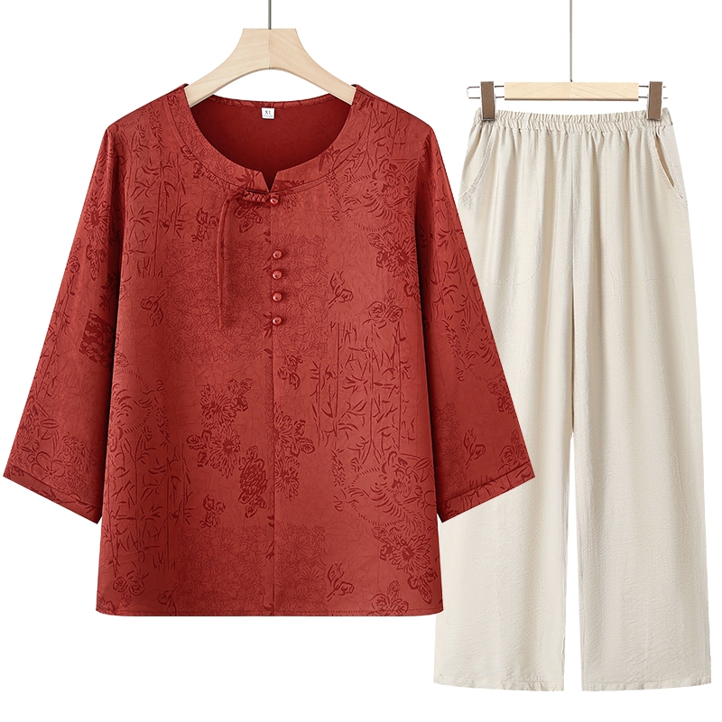 妈妈夏季薄款衬衣老太太老人衣服老年人夏装女奶奶衬衫新中式套装