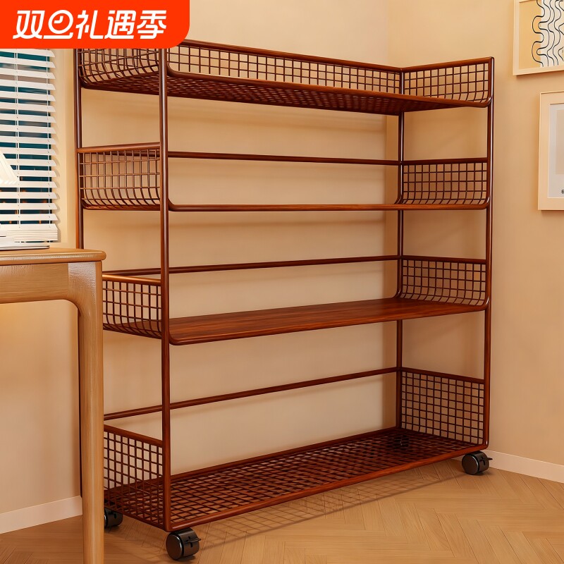 多层桌边书架落地置物架可移动收纳架子带轮小推车办公室书柜分层