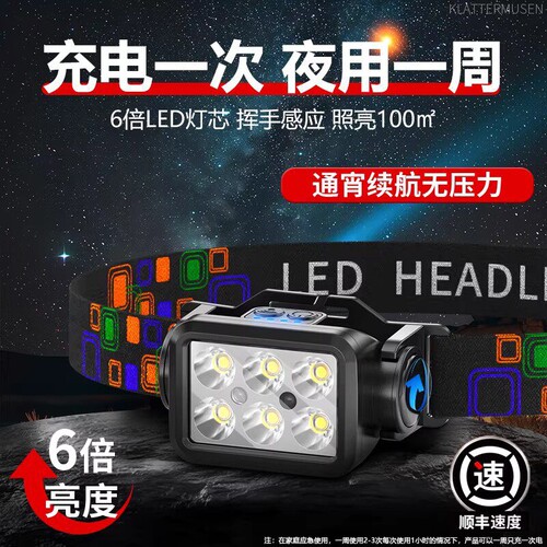 2026新款头灯头戴式强光充电超亮感应夜钓鱼专用超长续航登山照明