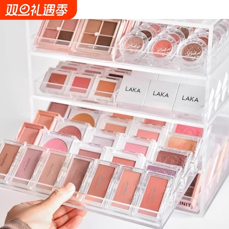 网红同款亚克力抽屉眼影盘收纳柜梳妆台粉饼气垫化妆品收纳置物架