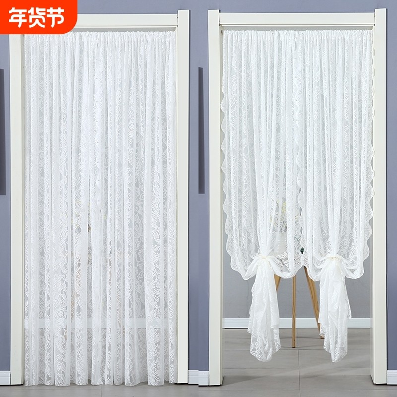 蕾丝遮挡帘卧室门帘隔断帘装饰帘伸缩杆免打孔挂帘纱门帘防蚊通风