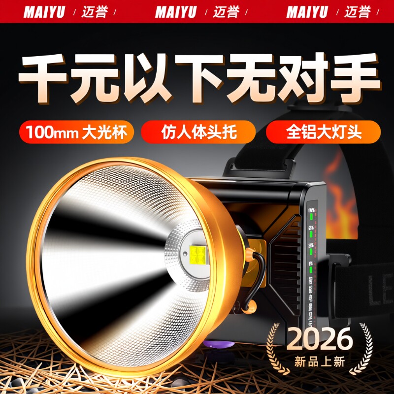 头戴式强光头灯野外2026新款超亮超长续航钓鱼专用灯赶海充电矿灯