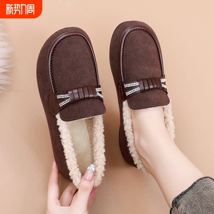 老北京布鞋女加绒妈妈棉鞋冬季防滑软底保暖奶奶鞋平底休闲豆豆鞋