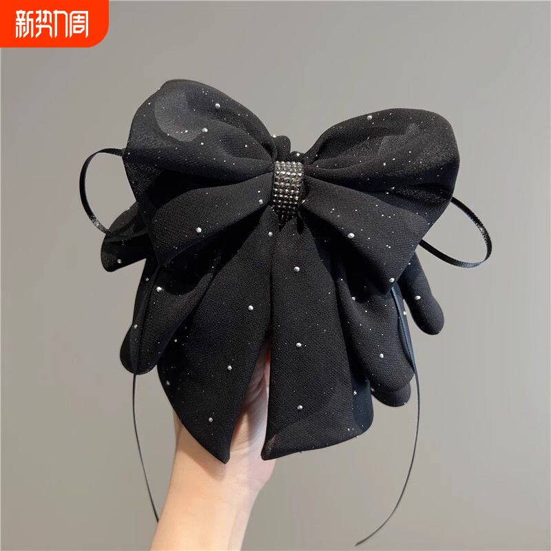 2025蝴蝶结盘发星空碎钻新款马尾抓夹后脑勺网纱半扎气质发夹女