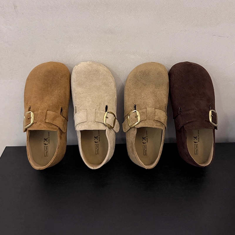 厚底全包勃肯鞋女2025秋季新款一脚蹬丑萌单鞋复古休闲博肯豆豆鞋