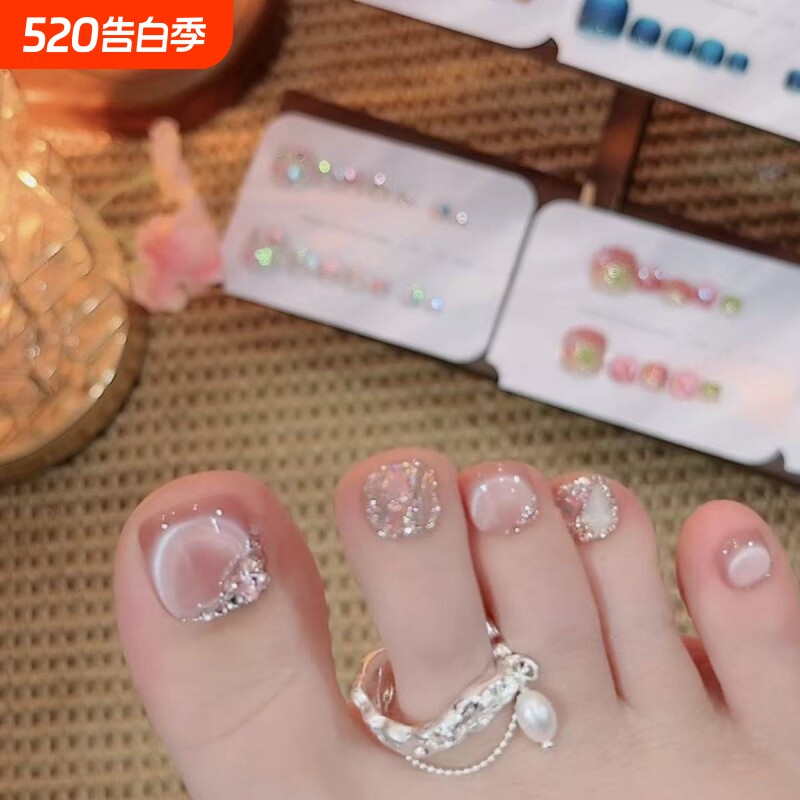 手工穿戴美甲脚指甲贴片高级感猫眼钻石脚趾甲穿戴甲可拆卸脚甲