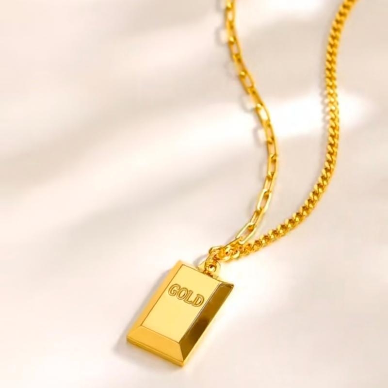 暴富小金砖仿足金999黄金项链镀18K小金条黄金锁骨项链金条链送礼