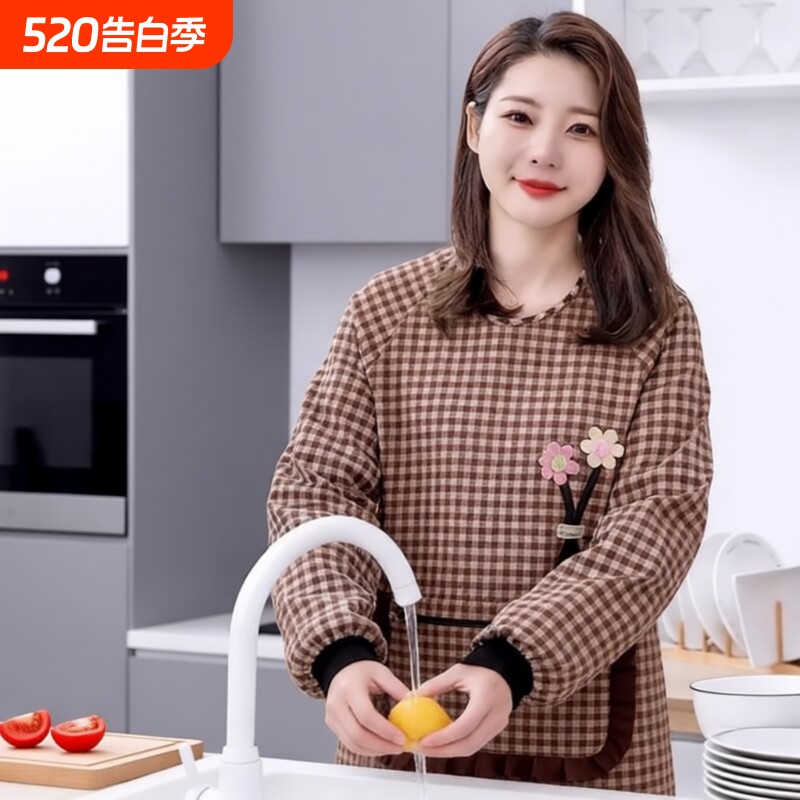 围裙新款罩衣女外穿棉布长袖厨房家用做饭围腰上班工作服防油防水