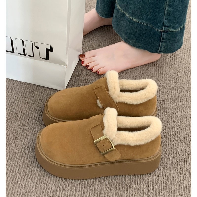 厚底加绒勃肯鞋女2025新款秋冬季外穿毛毛鞋子保暖棉鞋雪地靴毛绒