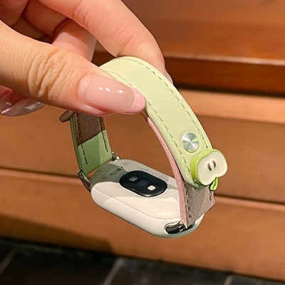 青苹果适用小米手环10表带小米9新款皮质8nfc高级感夏天7智能运动6透气创意保护套壳XL腕带配件红色硅胶粉色