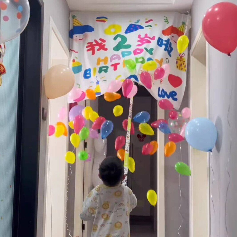 宝宝生日背景布我2岁啦场景布置装饰儿童男女孩卧室拉绳气球挂布