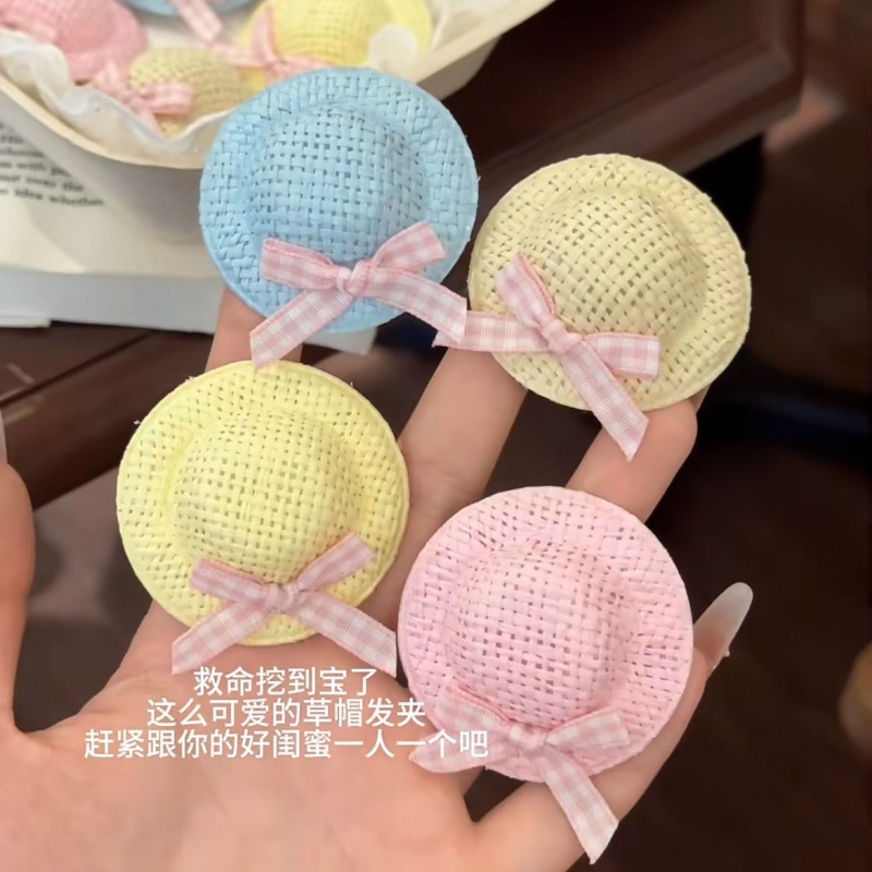 夏日蝴蝶结编织草帽迷你可爱发夹鸭嘴夹小清新日系装饰发卡夹子