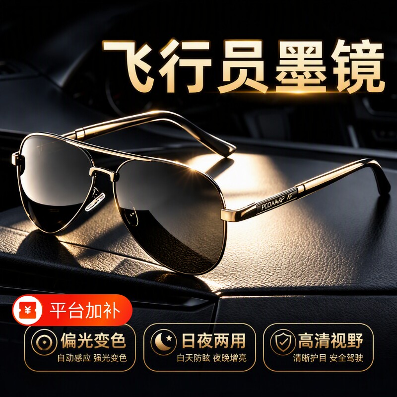 偏光太阳眼镜男款防紫外线飞行员墨镜开车专用变色钓鱼日夜两用