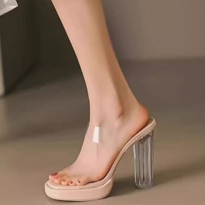 粗跟高跟鞋女透明夏季防水台凉鞋新款2025年外穿码凉拖鞋12超高