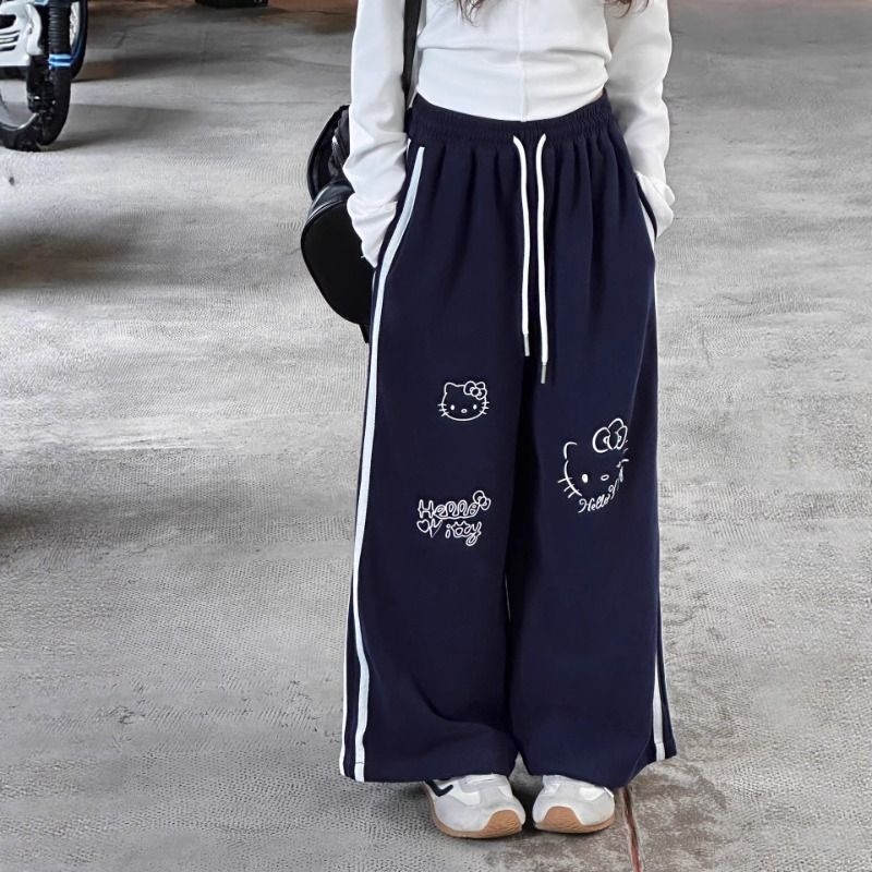 女童裤子春秋款2025新款儿童秋装运动裤女大童休闲裤阔腿裤直筒裤