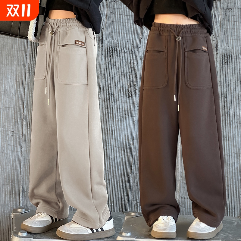 女童裤子春秋2025新款儿童运动裤青少年女孩秋装女大童阔腿裤加绒