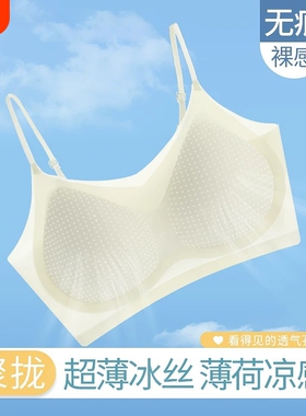 冰丝速干文胸细肩带固定杯无痕内衣薄款美背运动女士黑色轻薄聚拢