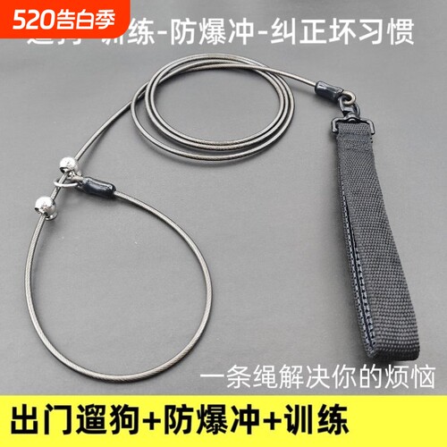 狗牵引绳防爆冲钢丝p绳遛狗绳大中小型犬马犬金毛狗链子加长防咬