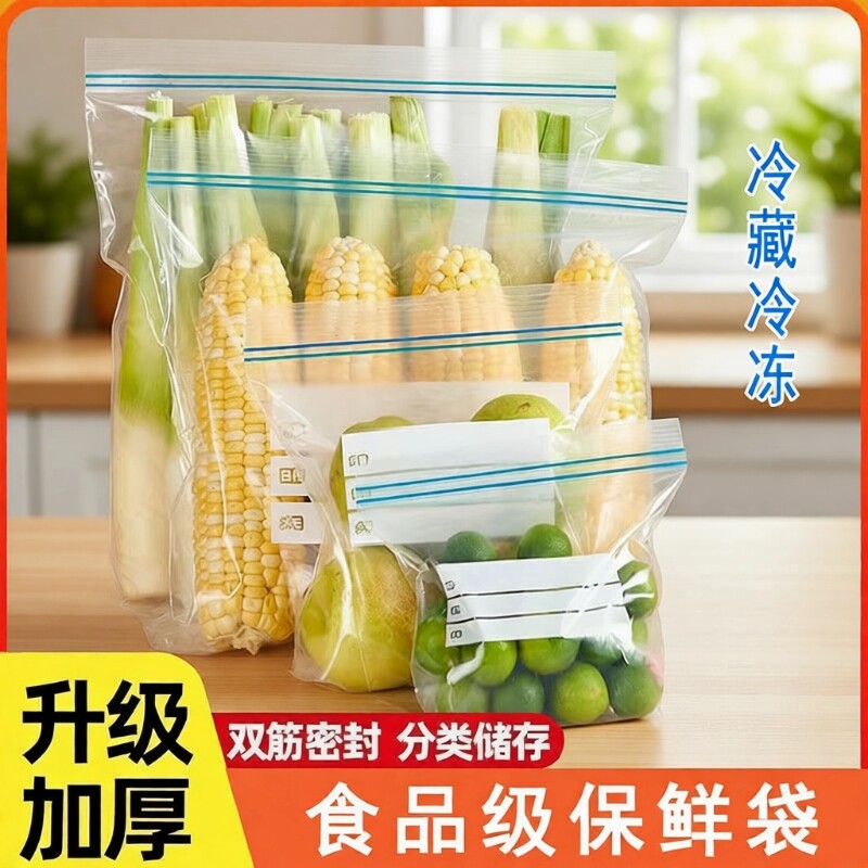 加厚封口保鲜袋密封袋食品级冰箱家用冷冻专用塑料袋带食物收纳