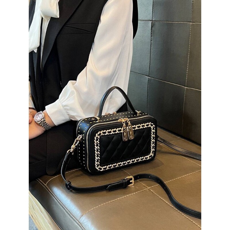 爱玛女仕新款真皮小香风单肩包高级手提包斜挎包盒子小方包小包