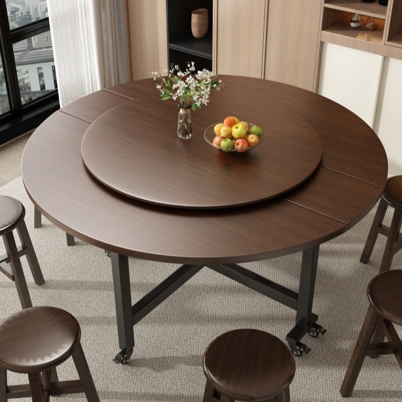 饭店大圆桌圆形餐桌多功能折叠桌酒店实木吃饭桌子带转盘桌面餐厅