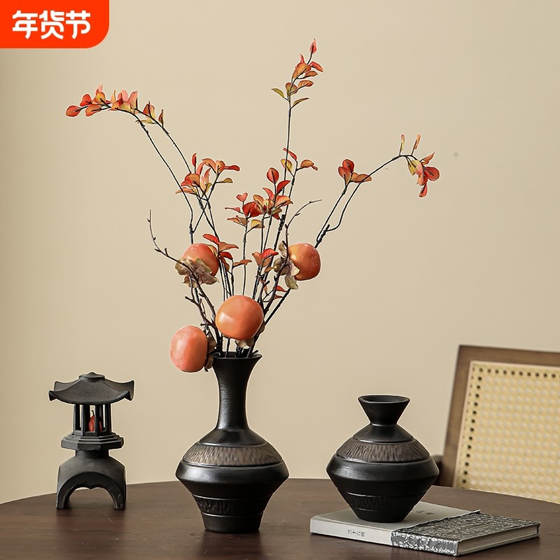 中式复古花瓶轻奢高级感桌面客厅插花高档花小摆件装饰品电视柜