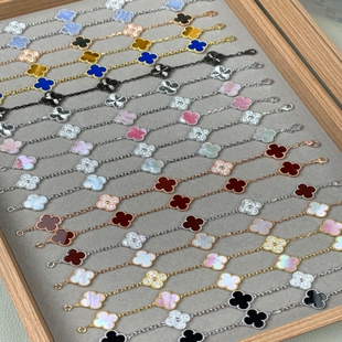 四叶草五花手链18K金黄红玉髓白贝母玛瑙镭射玫瑰金女黄金紫玉髓