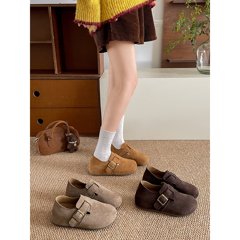 百搭韩系黄色复古厚底全包勃肯鞋女2025新款秋季配裙子内增高单鞋