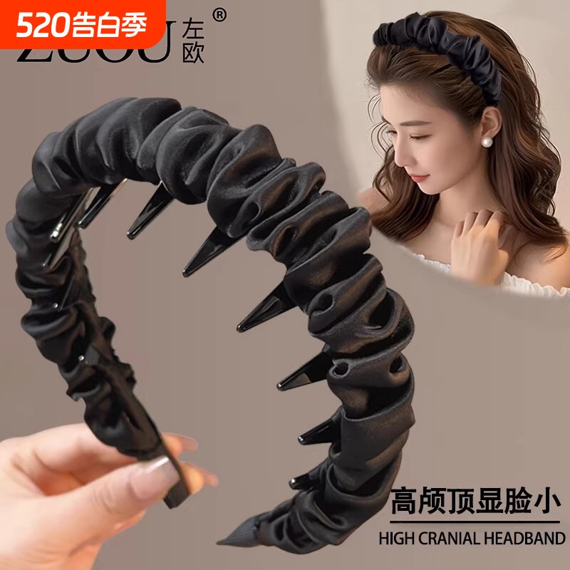 宽边发箍高颅顶显脸小发卡带齿头箍黑色高级感时尚洋气发捆女蓬松