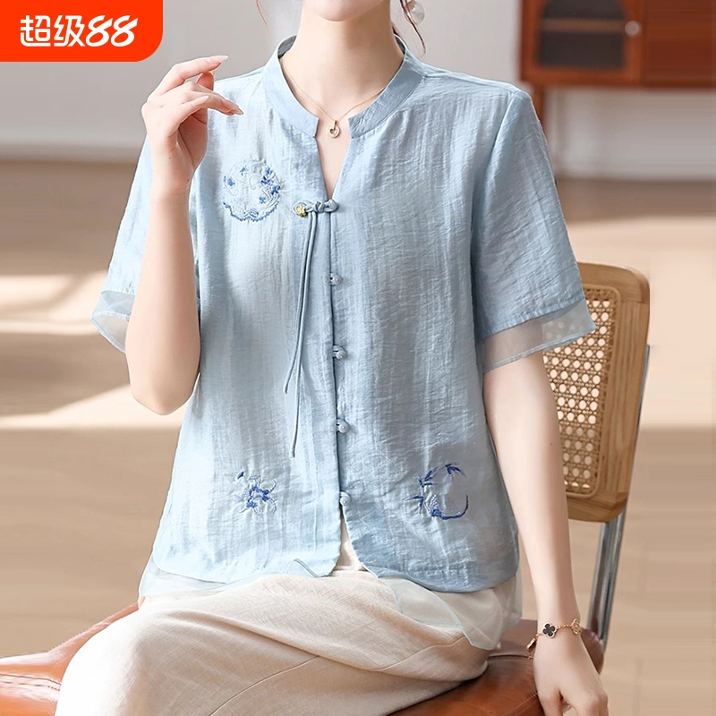 中老年妈妈夏季衬衫奶奶上衣休闲