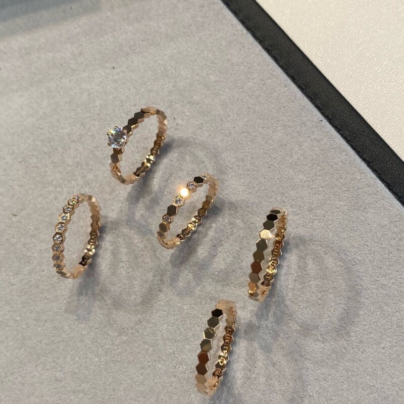 蜂巢戒指主钻镀18k蜂窝彩金指环韩版潮人时尚饰品满钻情侣送礼指