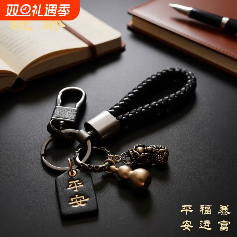 黄铜貔貅钥匙扣手工编织绳男女汽车钥匙挂件钥匙链圈环创意个性$1