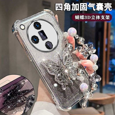 适用于OPPOA58手机壳立体蝴蝶支架FindX9Ultra全包镜头K12保护套RealmeGT7Pro防摔Reno15创意女款A3i挂绳14