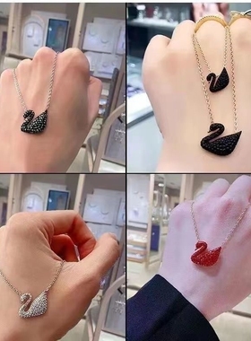 黑天鹅灵动水晶项链女跳动的心锁骨链轻奢小熊吊坠女神礼物