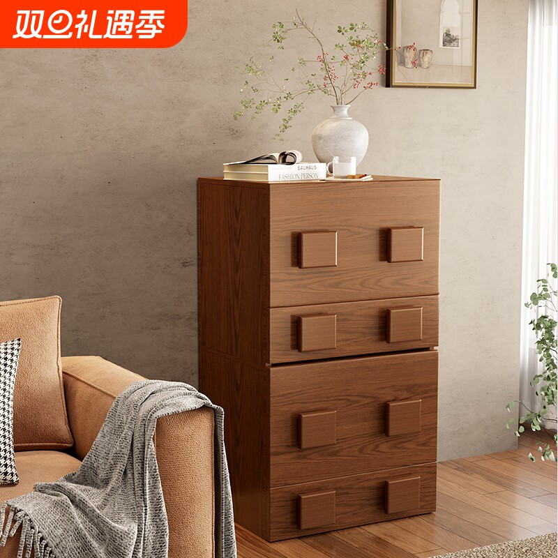 实木床头柜客厅家用落地复古卡门柜简约电视机边柜组合模块中古风