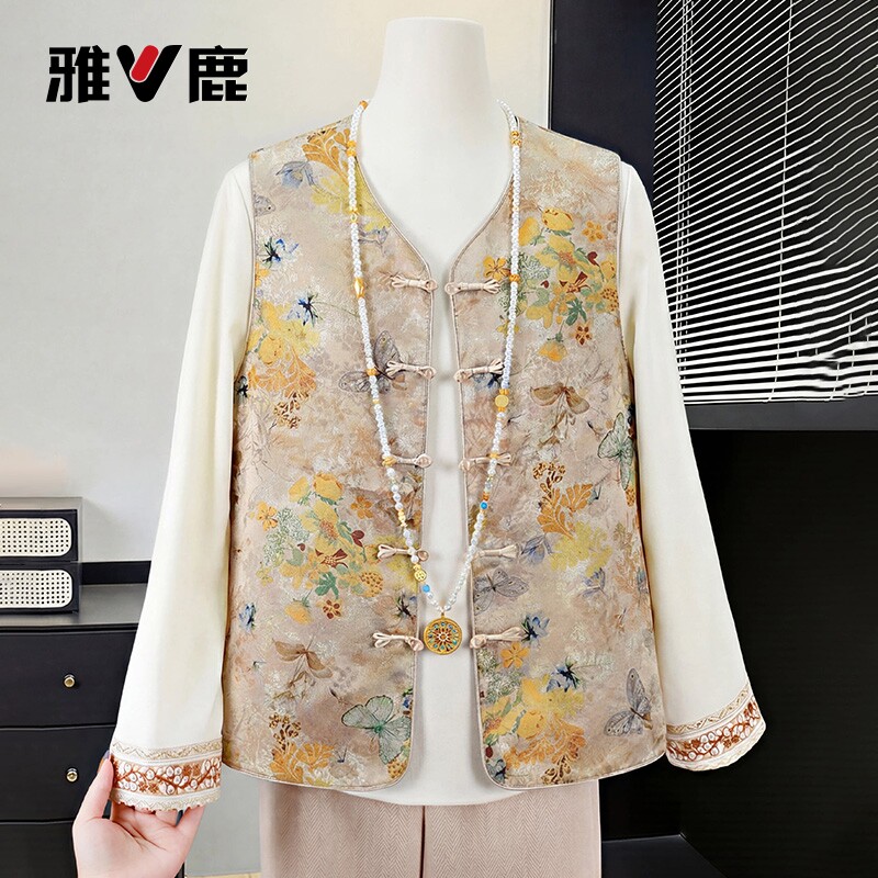 【雅鹿正品】妈妈春季新中式国风马甲背心奶奶洋气衣服中老年女装