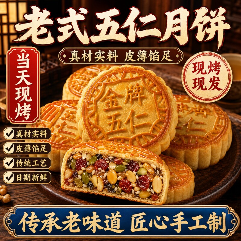 五仁月饼老式传统正宗广式月饼传统纯手工散装中秋节送礼月饼礼盒