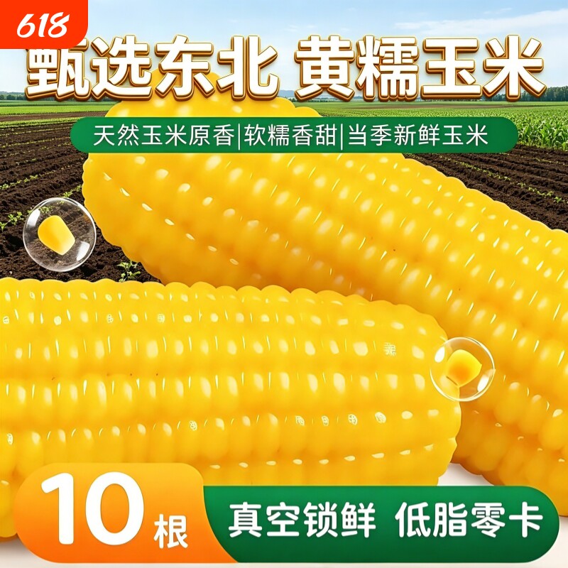 东北头茬糯玉米新鲜黄糯玉米真空包装黏甜玉米棒早餐代餐粗粮主食