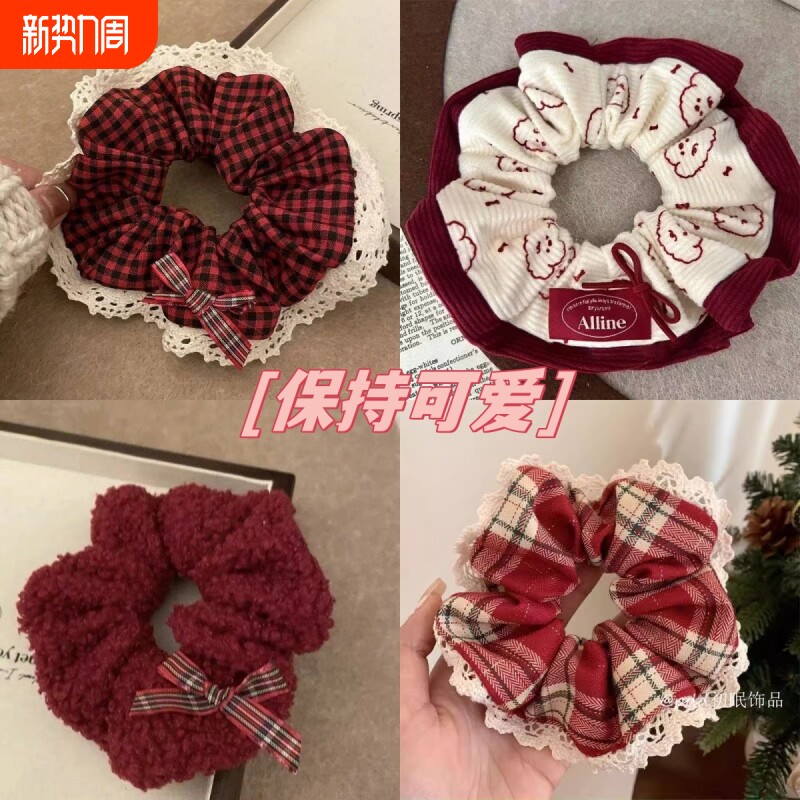 秋冬新款卡通小狗可爱大肠发圈甜美丸子头扎头发橡皮筋高级感头饰