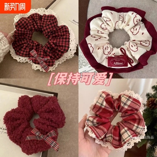 秋冬新款 卡通小狗可爱大肠发圈甜美丸子头扎头发橡皮筋高级感头饰